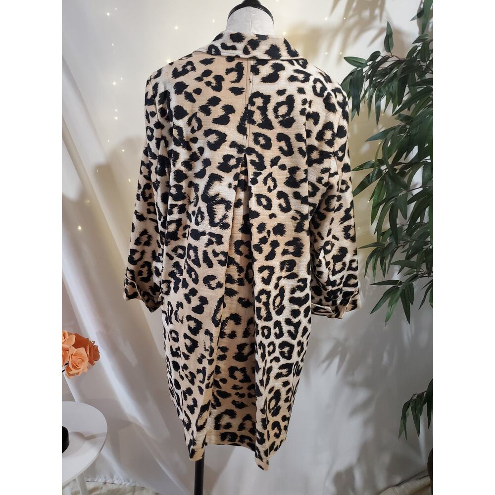 Chicos Womens Animal Print Linen Blend Jacket Size 2 L 12/14 Overcoat Leopard - Picture 2 of 13